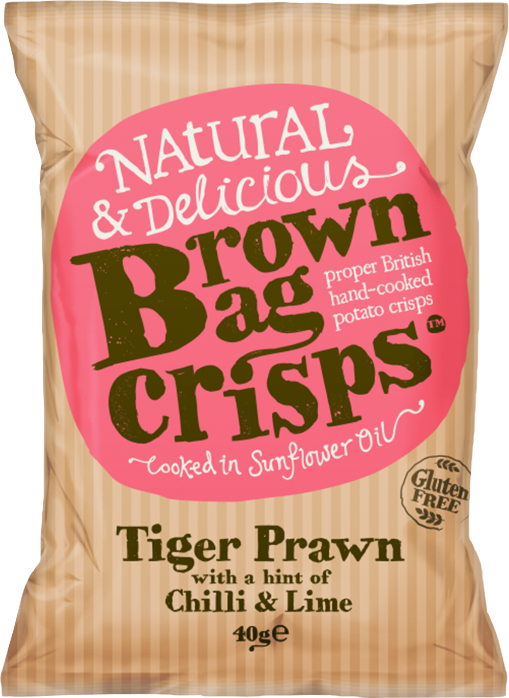 Brown Bag Crisps Tiger Prawn With A Hint Of Chilli & Lime 40G