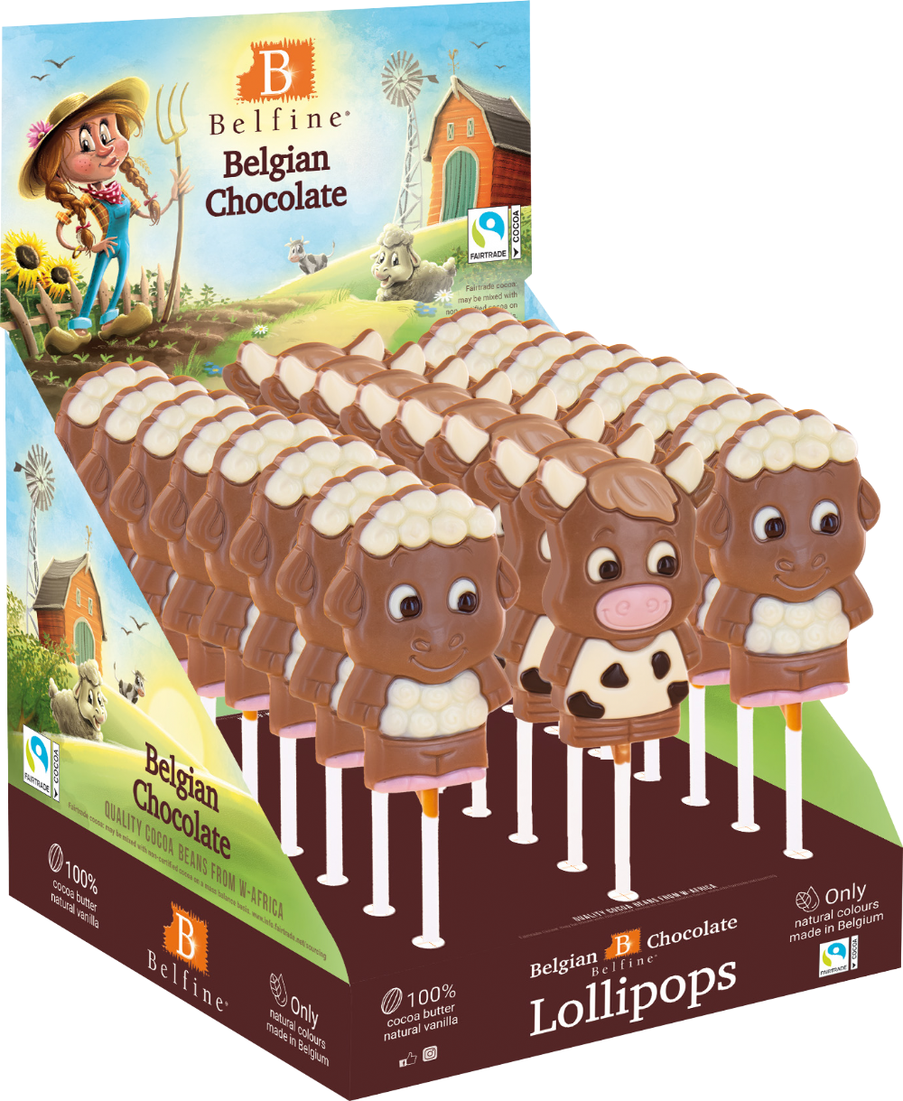Belfine Belgian Chocolate Farm Animal Lolly (Assorted Designs) 25G