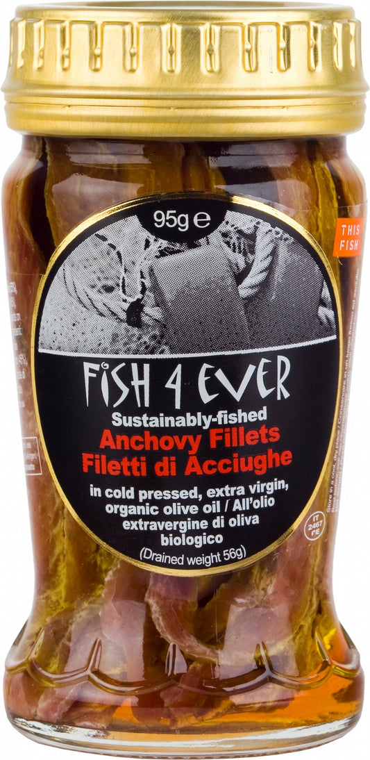 Fish 4 Ever Anchovy Fillets In Organic Olive Oil 95G
