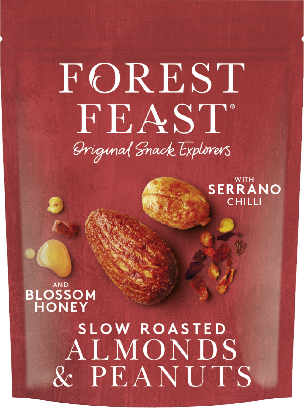 Forest Feast Slow Roasted Almonds & Peanuts - Serrano Chilli & Blossom Honey 120G
