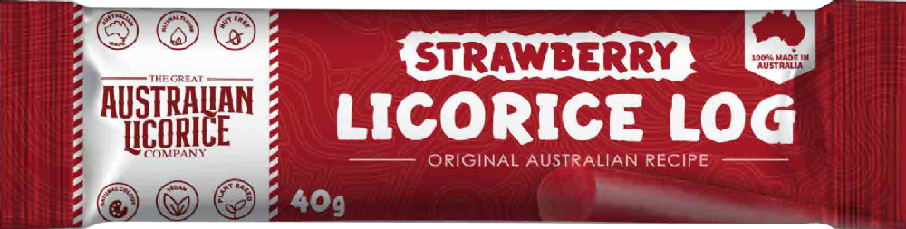 The Great Australian Licorice Company Strawberry Licorice Log 40G