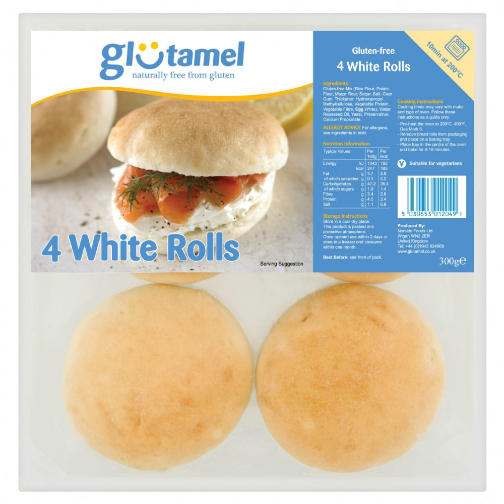 Glutamel 4 White Bread Rolls 300G