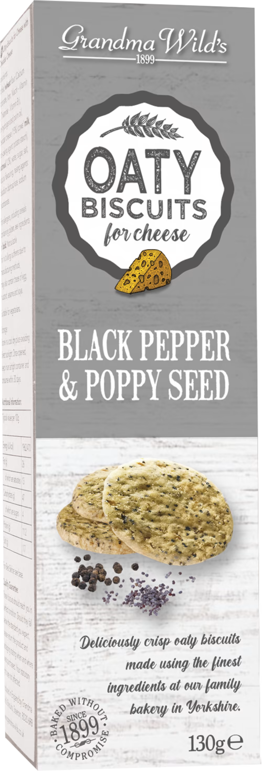 Grandma Wild's Oaty Biscuits for Cheese - Black Pepper & Poppy Seeds 130g