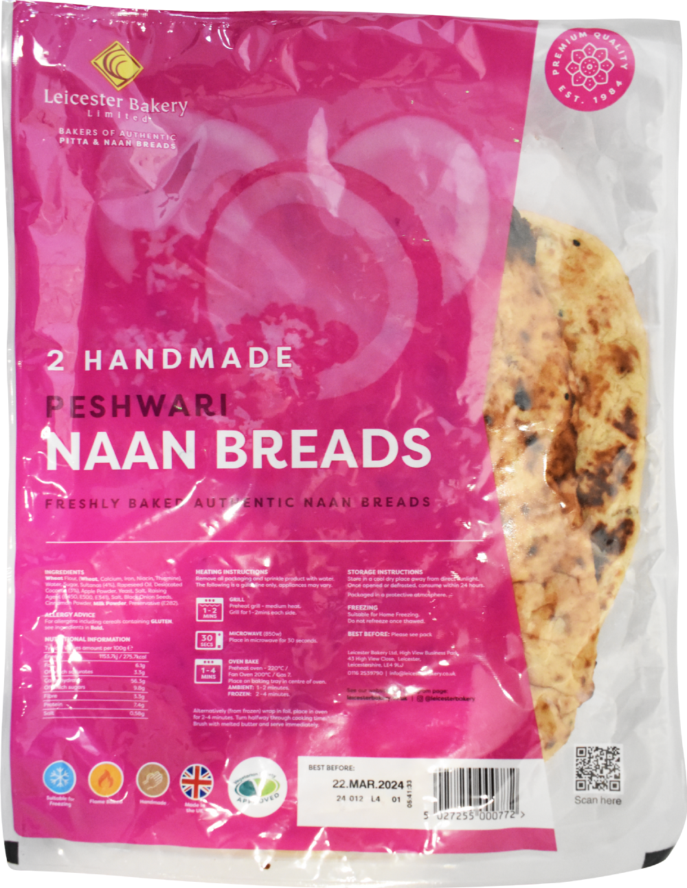 Leicester Bakery 2 Handmade Peshwari Naan Breads