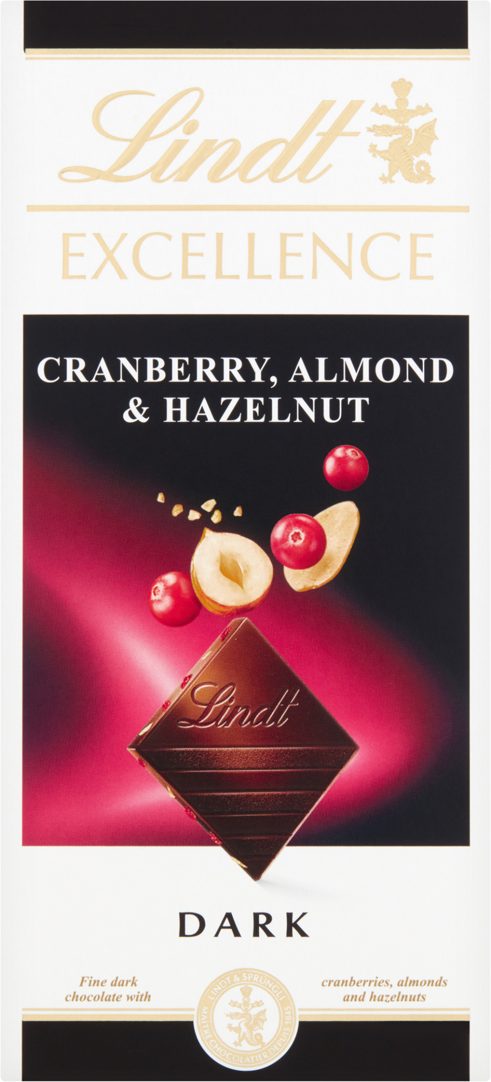 Lindt Excellence Dark Cranberry, Almond & Hazelnut Bar 100G