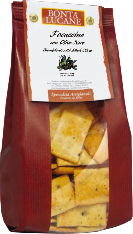 Bonta Lucane Focaccine - Breadshorts With Black Olives 200G