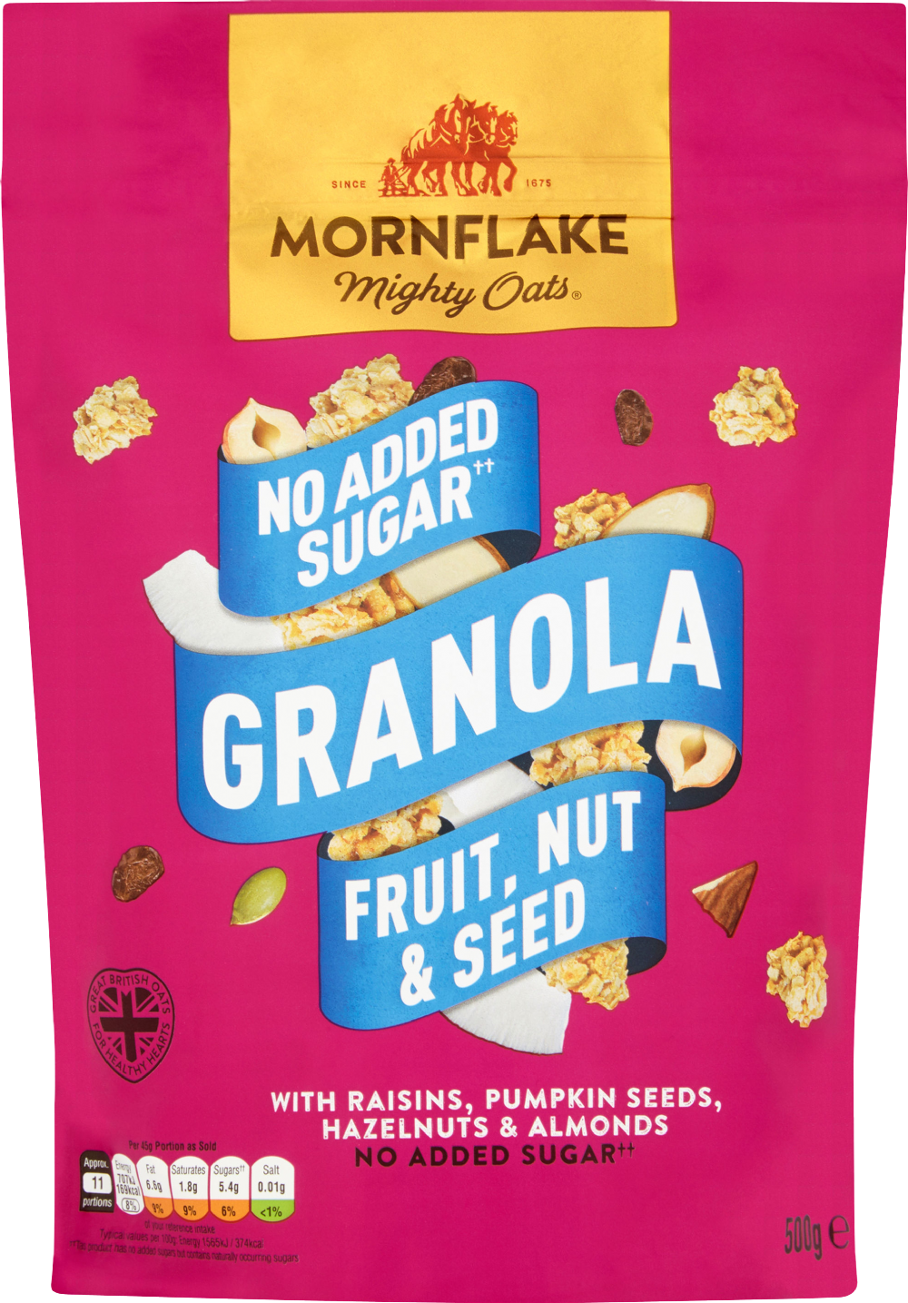 Mornflake No Added Sugar Granola - Fruit, Nut & Seed 500G