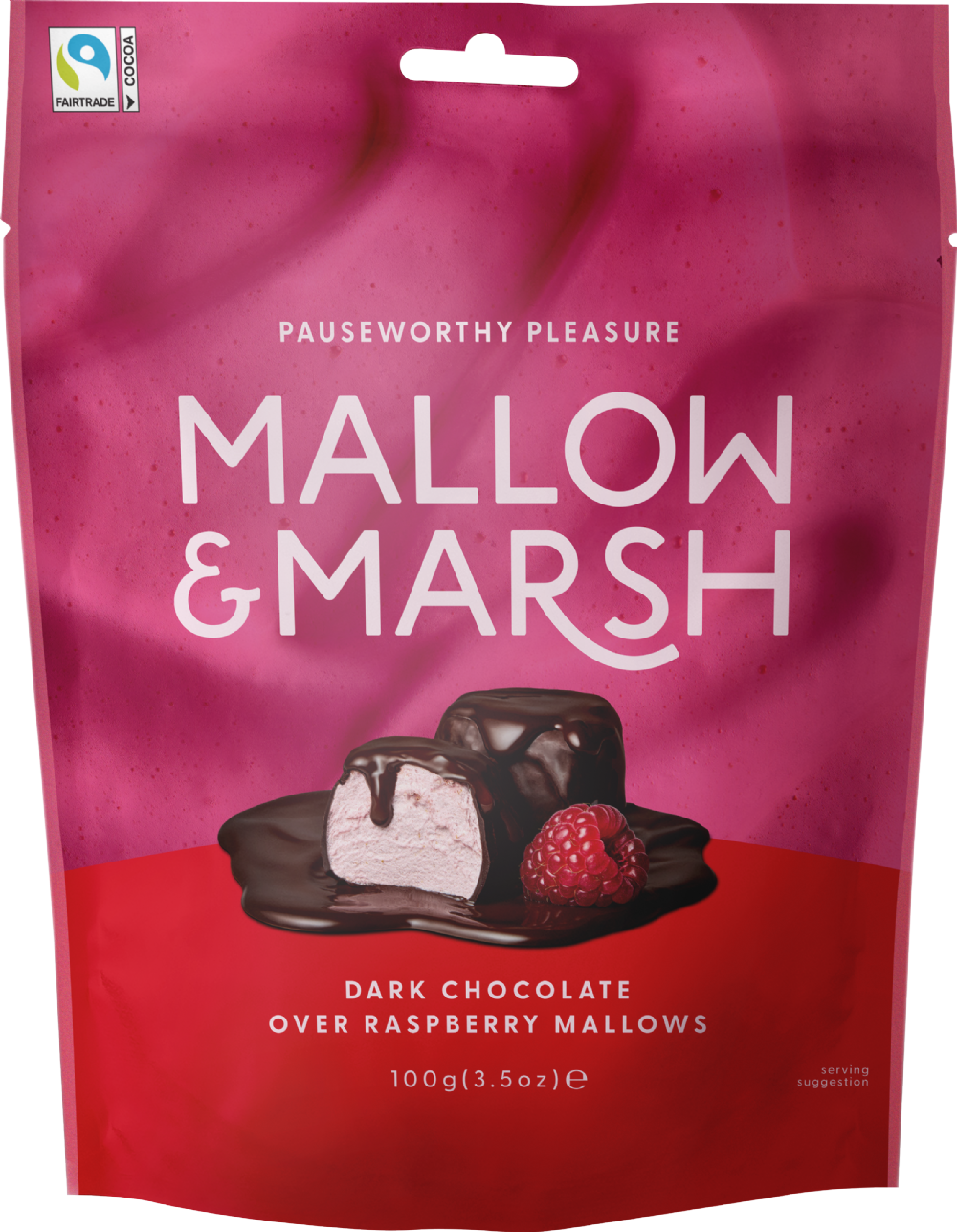 Mallow & Marsh Raspberry Marshmallows Coated In 70% Dark Chocolate - Bag 100G