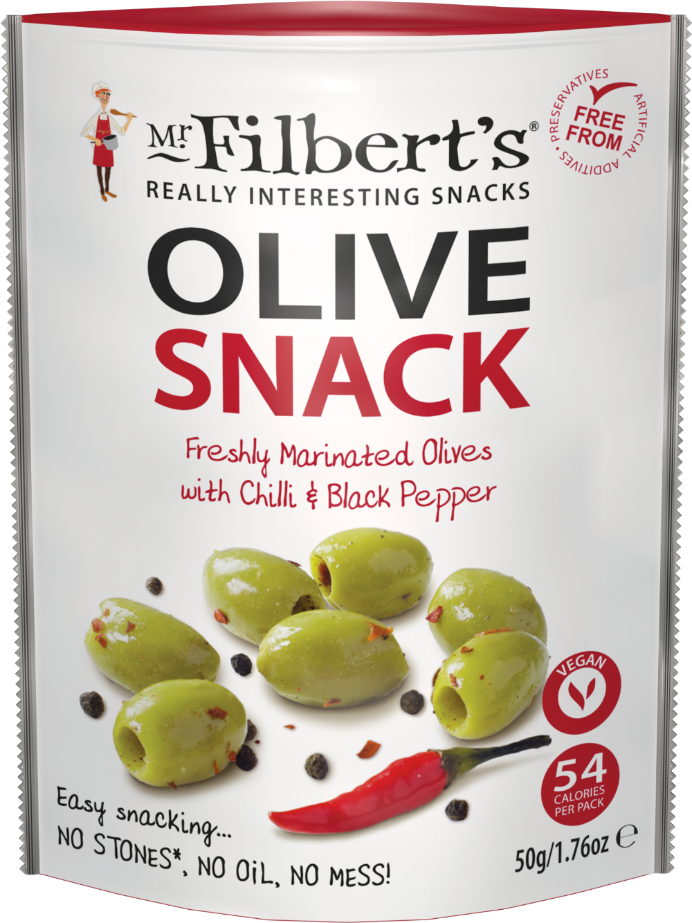 Mr Filbert's Marinated Green Olives With Chilli & Black Pepper 50G