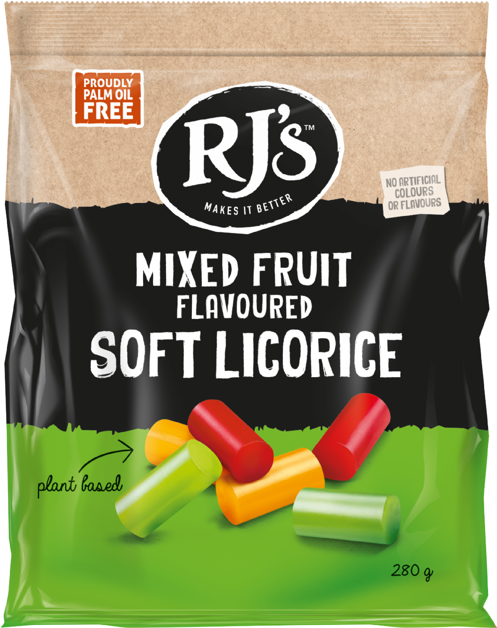 Rj's Licorice Mixed Fruit Flavoured Soft Licorice - Bag 280G