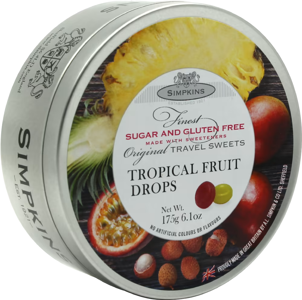 Simpkins Travel Sweets - Sugar Free Tropical Fruit Drops, 3x150g