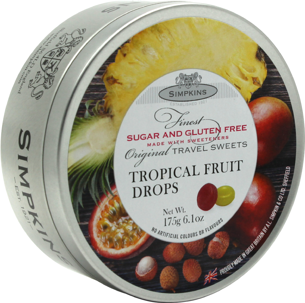 Simpkins Travel Sweets - Sugar Free Tropical Fruit Drops 175G