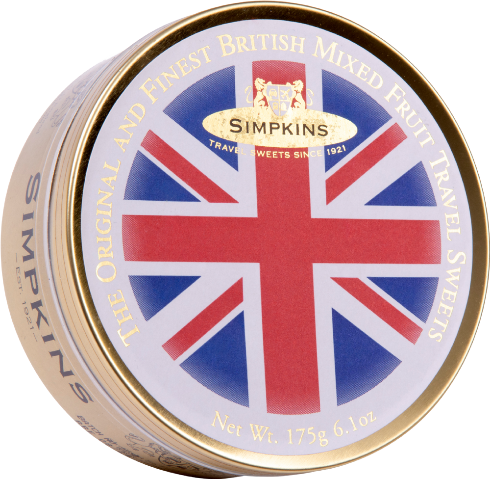 Simpkins Travel Sweets - Mixed Fruit Drops Union Jack Tin 175G