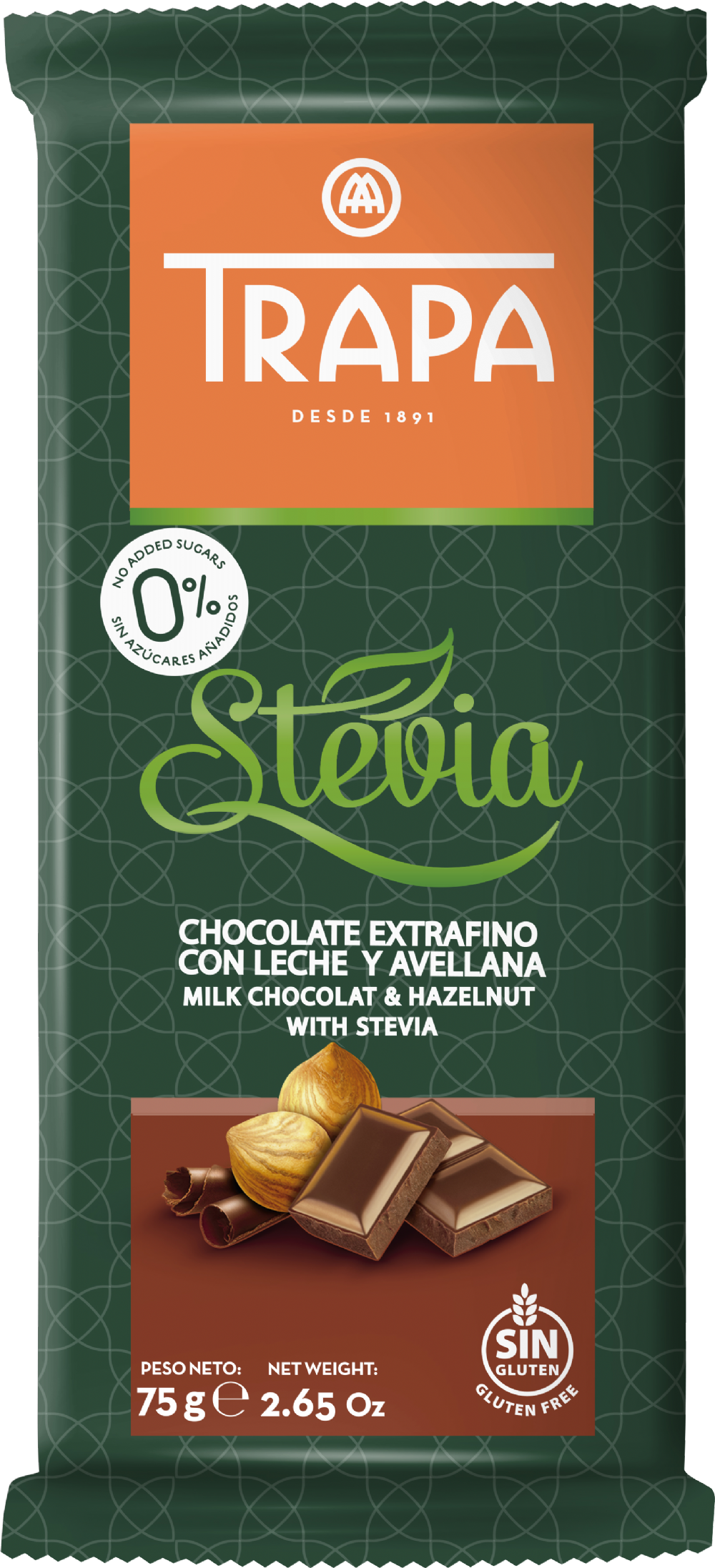 Trapa Milk Chocolate & Hazelnut With Stevia 75G