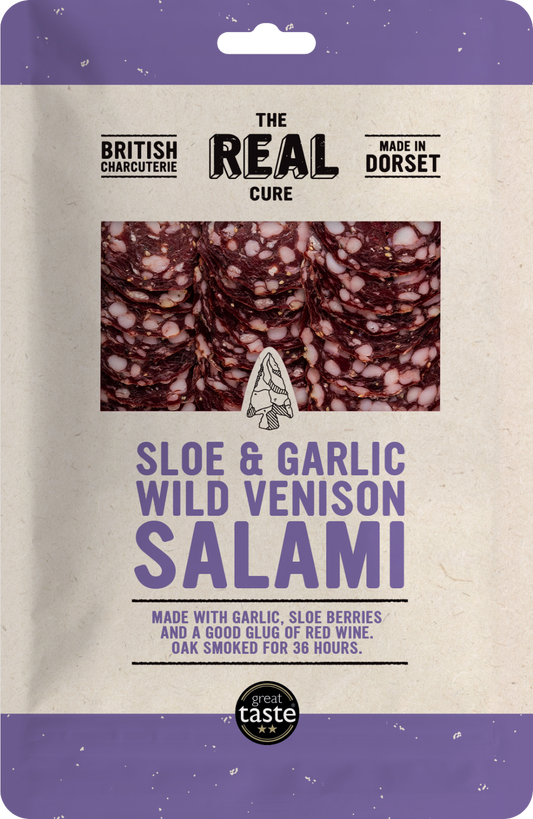 The Real Cure Sloe & Garlic Wild Venison Salami - Sliced 55G