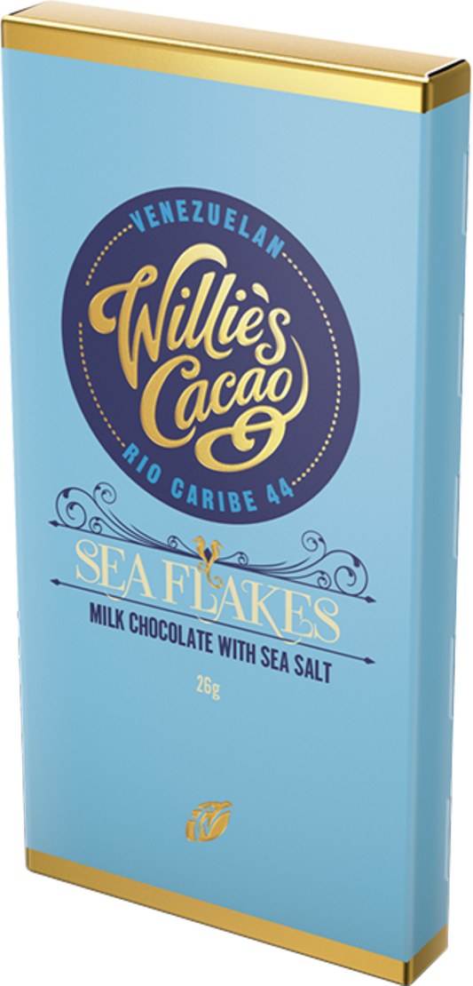 Willie's Cacao Sea Flakes Rio Caribe 44 Milk Chocolate With Sea Salt Bar 26G