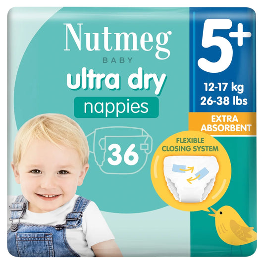 Nutmeg Ultra Dry Nappies Size 5+ (12-17kg) 36 nappies