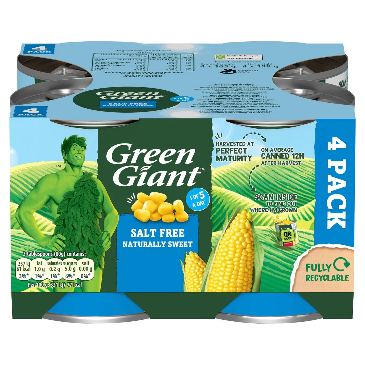 Green Giant Salt Free Sweetcorn 4x198g