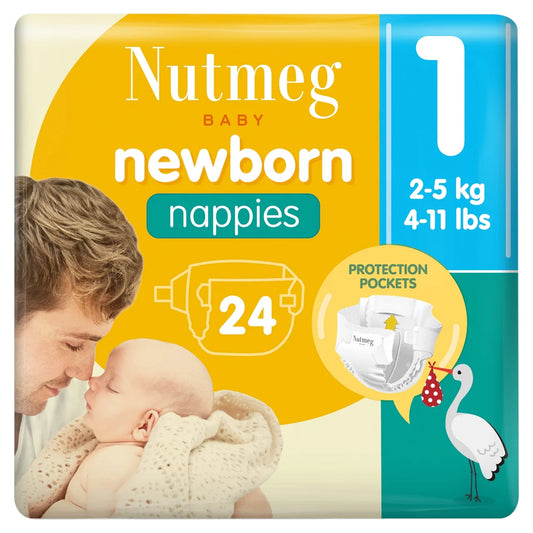 Nutmeg Newborn Nappies Size 1  (2 - 5kg) 24 Pack