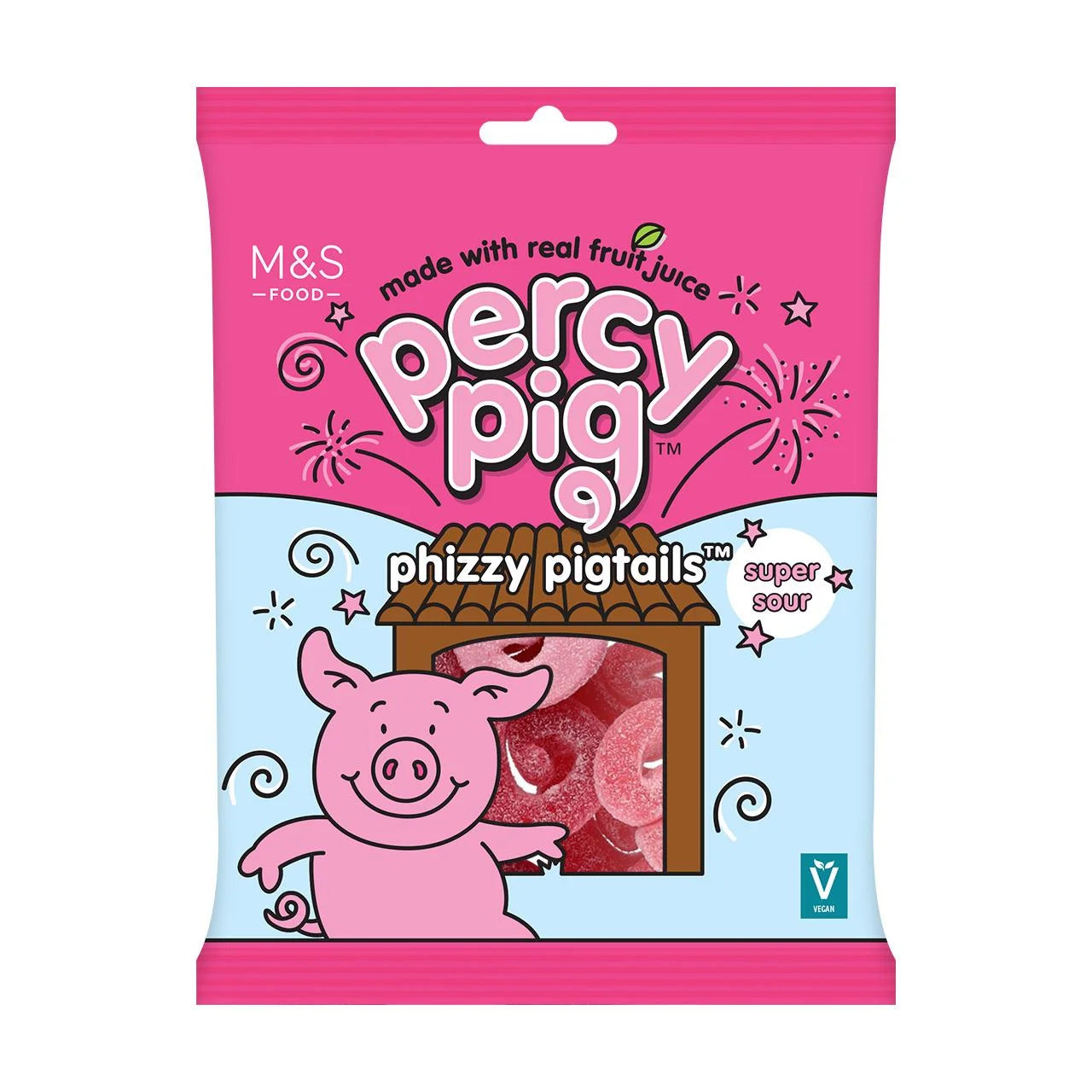 M&S Percy Pig Phizzy Pigtails, 170g