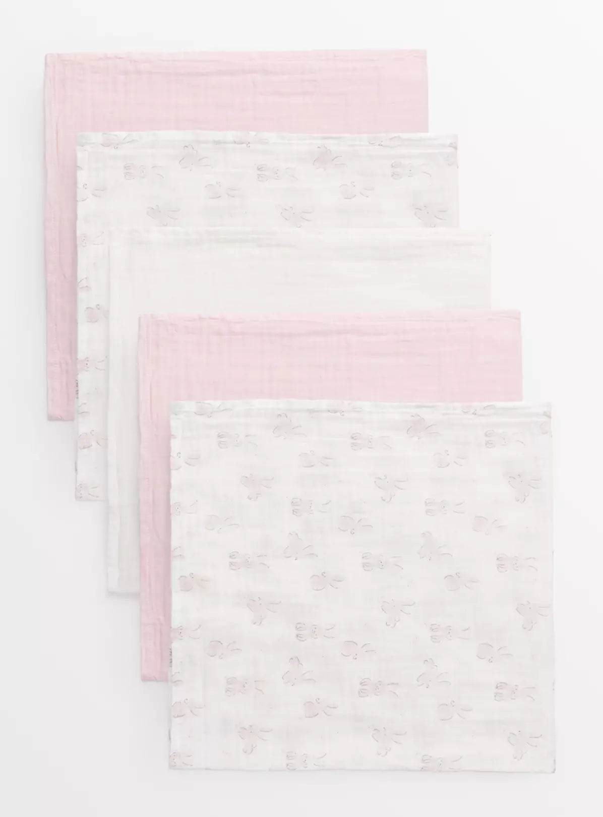Sainsbury's Tu Pink Bunny Print & White Muslin Squares 5 Pack One Size