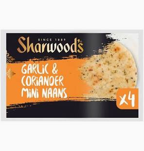Sharwoods Mini Garlic And Coriander Naan 4 Pack 160G