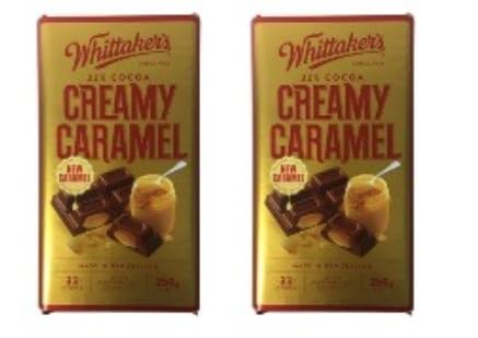 Whittaker's Creamy Caramel Chocolate Block, 33% Cocoa, Made in New Zealand, 250g, Pack of 2