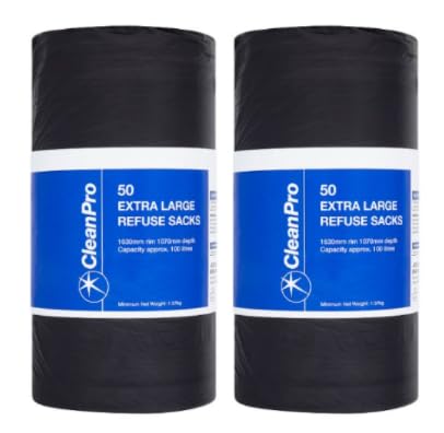 CleanPro Extra Large Black Refuse Sacks, 100 Litre Capacity, 50 Pack - (Pack of 2)