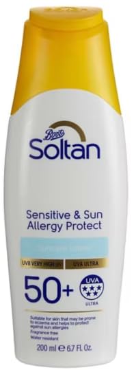 Soltan Sensitive & Sun Allergy Protect Lotion, SPF 50+, UVA Ultra, Water Resistant, 200ml