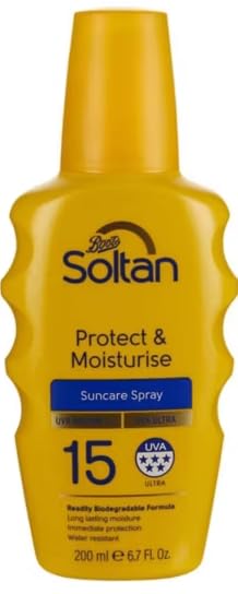 Soltan Protect & Moisturise Suncare Spray, SPF 15, UVA Ultra, Water Resistant, 200ml
