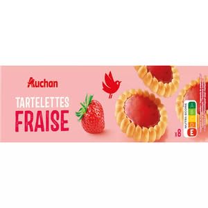 Auchan Tartelettes Fraise, Strawberry Flavour, Crisp Pastry Shell, Pack of 8
