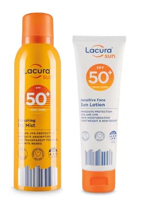 Lacura Sun SPF 50+ Refreshing Sun Mist and Sensitive Face Sun Lotion, Very High Protection.