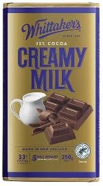 Whittaker's Creamy Milk Chocolate Block, 33% Cocoa, Made in New Zealand, 250g