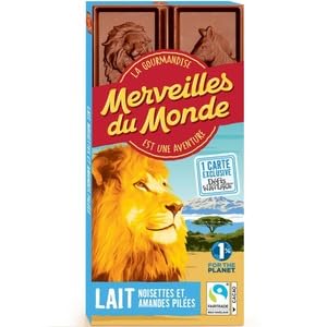 Merveilles Du Monde Tablette de Chocolat au Lait Noisettes et Amandes Pilées 1 pièce 100g
