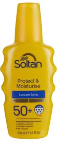 Soltan Protect & Moisturise Suncare Spray, SPF 50+, UVA Protection, Water Resistant, 200ml