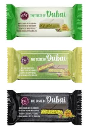 Elit The Taste of Dubai Chocolate Bar, Pistachio Cream Filling, White, Milk and Dark Varieties