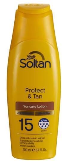 Soltan Protect & Tan Suncare Lotion, SPF 15, UVA Ultra, Water Resistant, 200ml