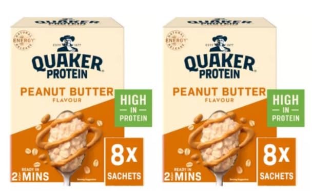 Quaker Protein Peanut Butter Flavour Porridge Oats, High in Protein - (Pack of 2)