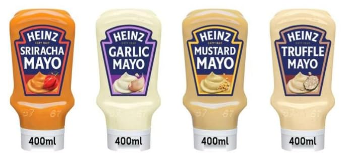 Heinz Mayo Variety Pack, Sriracha, Garlic, Mustard, Truffle Flavours, 400ml Each - (Pack of 4)