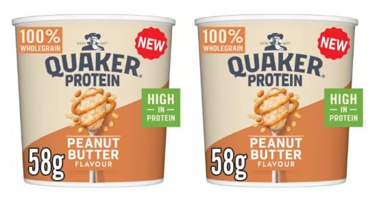 Quaker Protein Peanut Butter Flavour Porridge Pot, 100% Wholegrain, High in Protein, 58g - (Pack of 2)