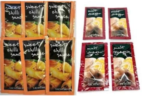 Lichfield Sweet Chilli Sauce and Malt Vinegar Sachets, Condiment Portions, Mixed Variety Pack - 100 Sachets
