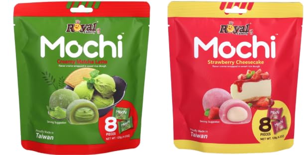 Royal Family Mochi, Creamy Matcha Latte and Strawberry Cheesecake, Pack of 2