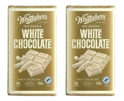 Whittaker's White Chocolate Block, 28% Cocoa, Made in New Zealand, 250g, Pack of 2