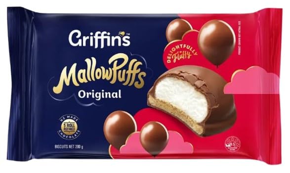 Griffins MallowPuffs Original Chocolate Biscuits, Fluffy Marshmallow, 200g