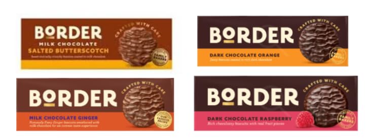 Border Biscuits Chocolate Selection, Salted Butterscotch, Ginger, Orange & Raspberry Varieties