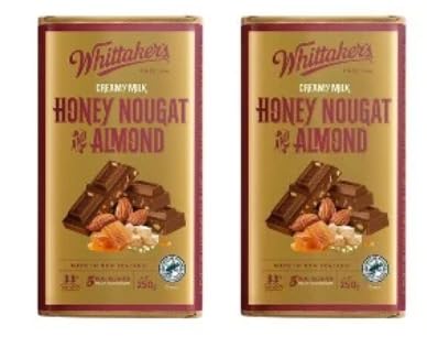 Whittaker's Honey Nougat and Almond Creamy Milk Chocolate Block, 250g, Pack of 2