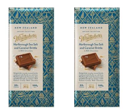 Whittaker's Marlborough Sea Salt and Caramel Brittle in Milk Chocolate, 33% Cocoa, 100g - Pack of 2