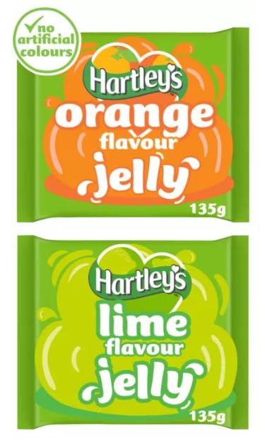 Hartley's Orange and Lime Flavour Jelly, No Artificial Colours, 135g, Pack of 2