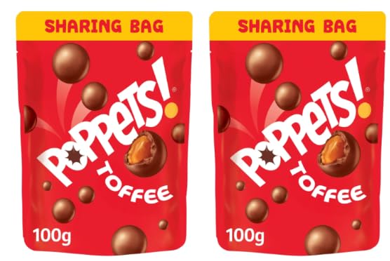 Poppets! Toffee Chocolate Sharing Bag, 100g, Pack of 2