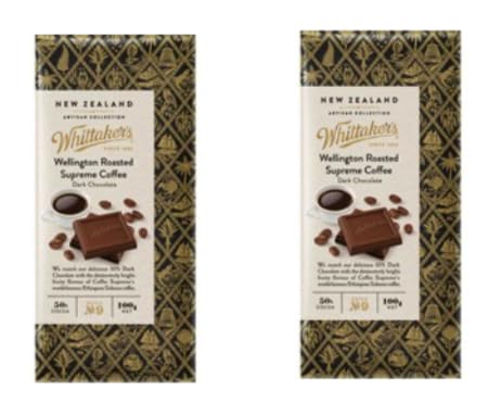 Whittaker's Wellington Roasted Supreme Coffee Dark Chocolate, New Zealand Artisan Collection, 100g, Pack of 2